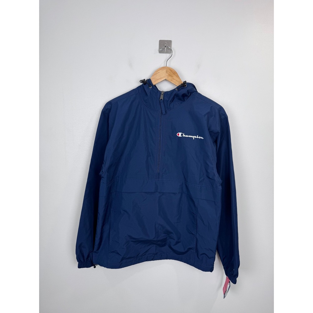 NWT‎ Champion Mens Navy Blue Packable Quarter Zip Anorak Windbreaker Jacket XS